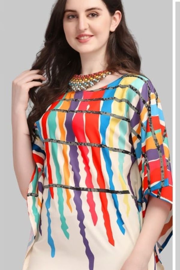 Artistic Multicolour Striped Kaftan Dress