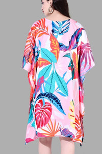 V-Neck Tropical Print Kaftan Dress