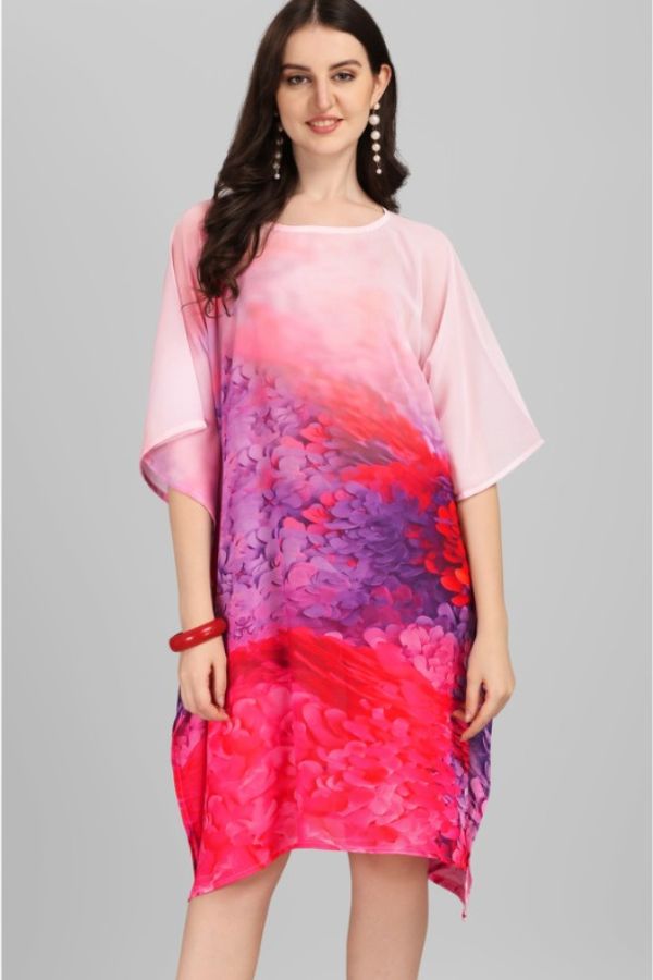 Floral Print Pink and Purple Ombre Kaftan