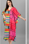 Pink and Rainbow Stripes Printed Kaftan