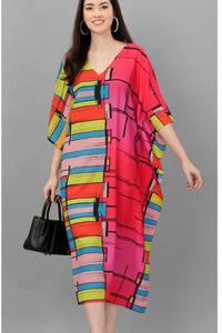 Pink and Rainbow Stripes Printed Kaftan