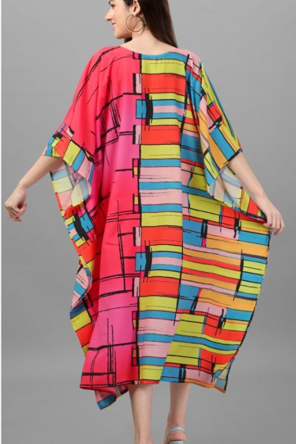 Pink and Rainbow Stripes Printed Kaftan