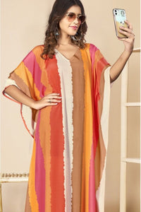 V-Neck Vertical Stripes Multicoloured Kaftan