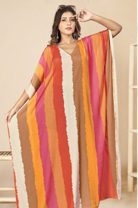 V-Neck Vertical Stripes Multicoloured Kaftan