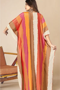 V-Neck Vertical Stripes Multicoloured Kaftan