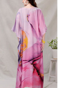 Pink and Purple Abstract Printed Kaftan