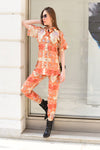 Orange Tie-Dye Print Cotton Blend Co-Ord Set