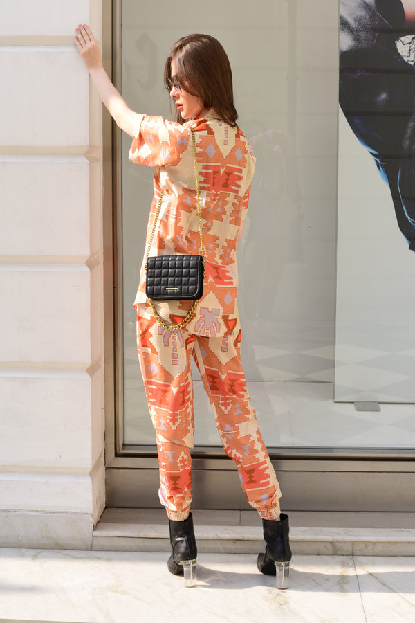 Orange Tie-Dye Print Cotton Blend Co-Ord Set