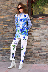 Floral Print Co-Ord Set Blue and White