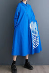 Blue Oversized Shirt Dress with Graphic Print