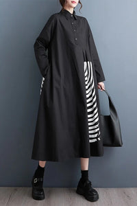 Black Oversized Shirt Dress with Graphic Print