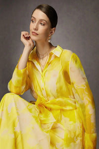 Organza Silk Yellow Printed Dress