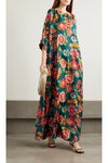 Women's Floral Print Green Kaftan Dress