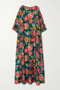 Women's Floral Print Green Kaftan Dress