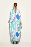 Cotton Blend Blue Printed Long Kaftan