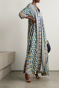 Geometric Printed Long Kaftan Dress