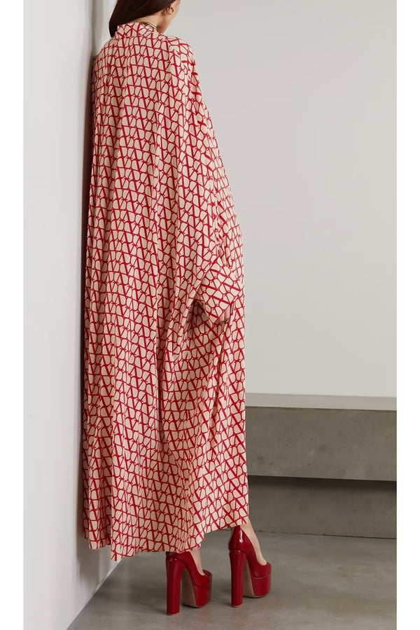 Red Geometric Printed Long Kaftan