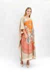 Style Orange Printed Long Kaftan Dress