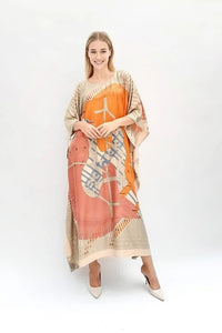 Style Orange Printed Long Kaftan Dress