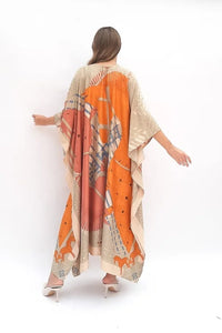 Style Orange Printed Long Kaftan Dress