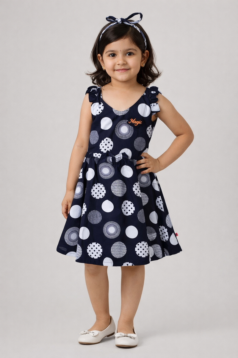 Navy Blue Printed Summer Dress