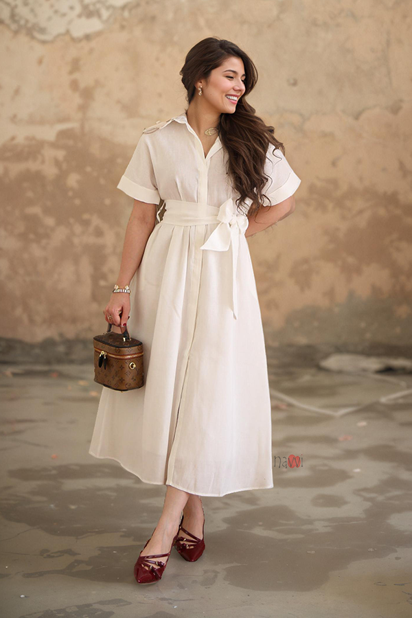 White Summer Shirt Dress with Belt