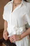 White Summer Shirt Dress with Belt