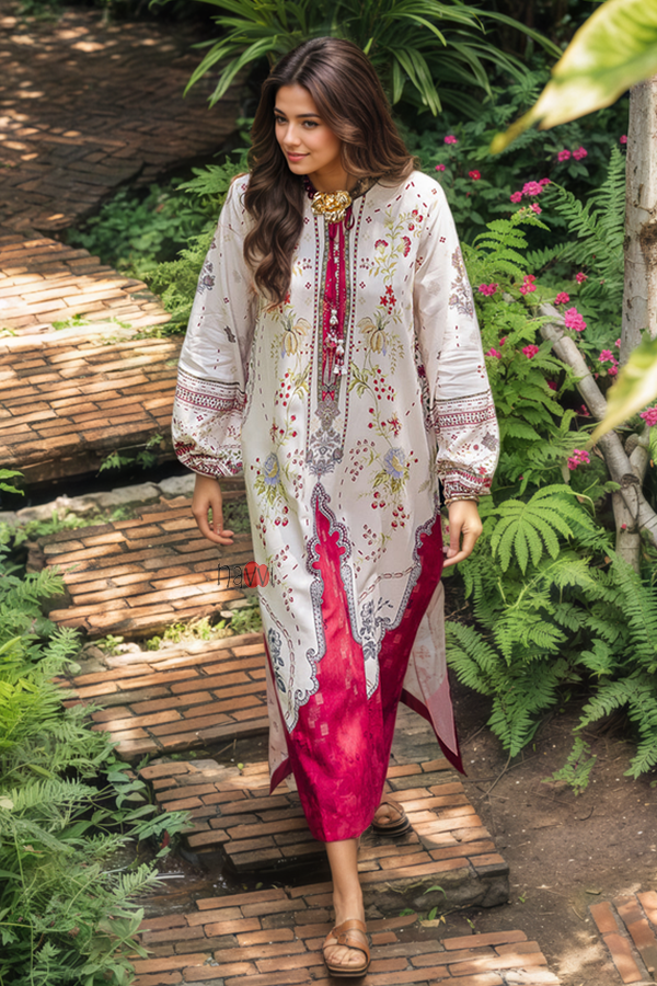 Ivory & Crimson Mughal Print Kurta Set