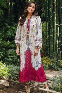 Ivory & Crimson Mughal Print Kurta Set