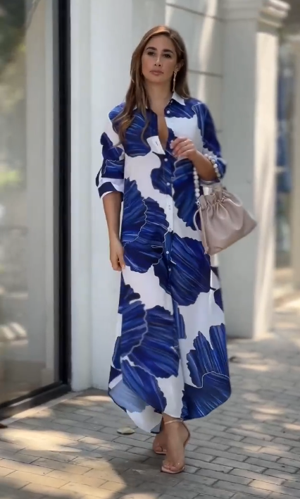 Blue & White Korean Long Shirt