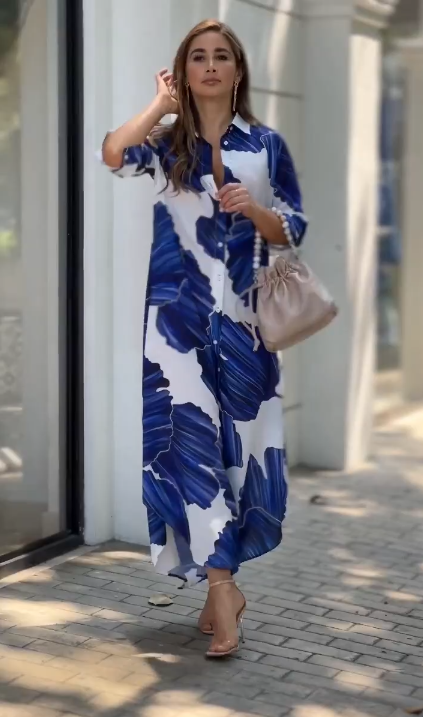 Blue & White Korean Long Shirt