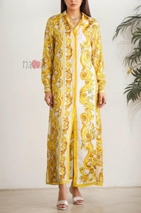 Golden Paisley Printed Shirt Dress