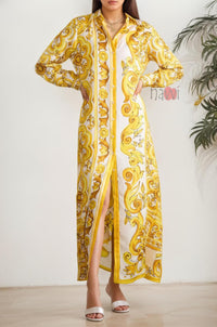 Golden Paisley Printed Shirt Dress