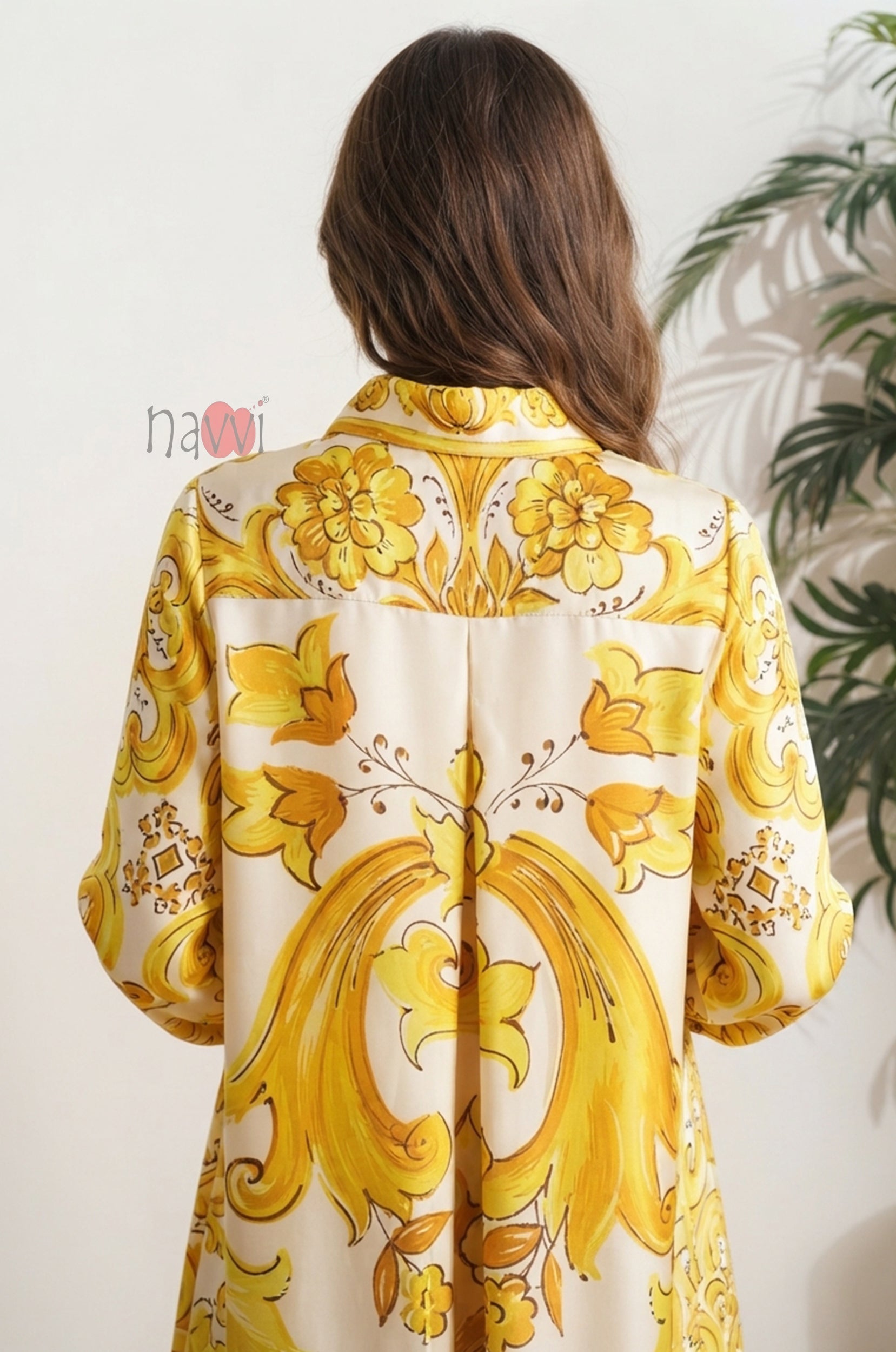 Golden Paisley Printed Shirt Dress