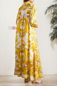 Golden Paisley Printed Shirt Dress
