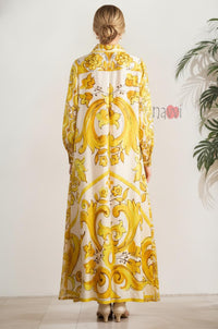 Golden Paisley Printed Shirt Dress