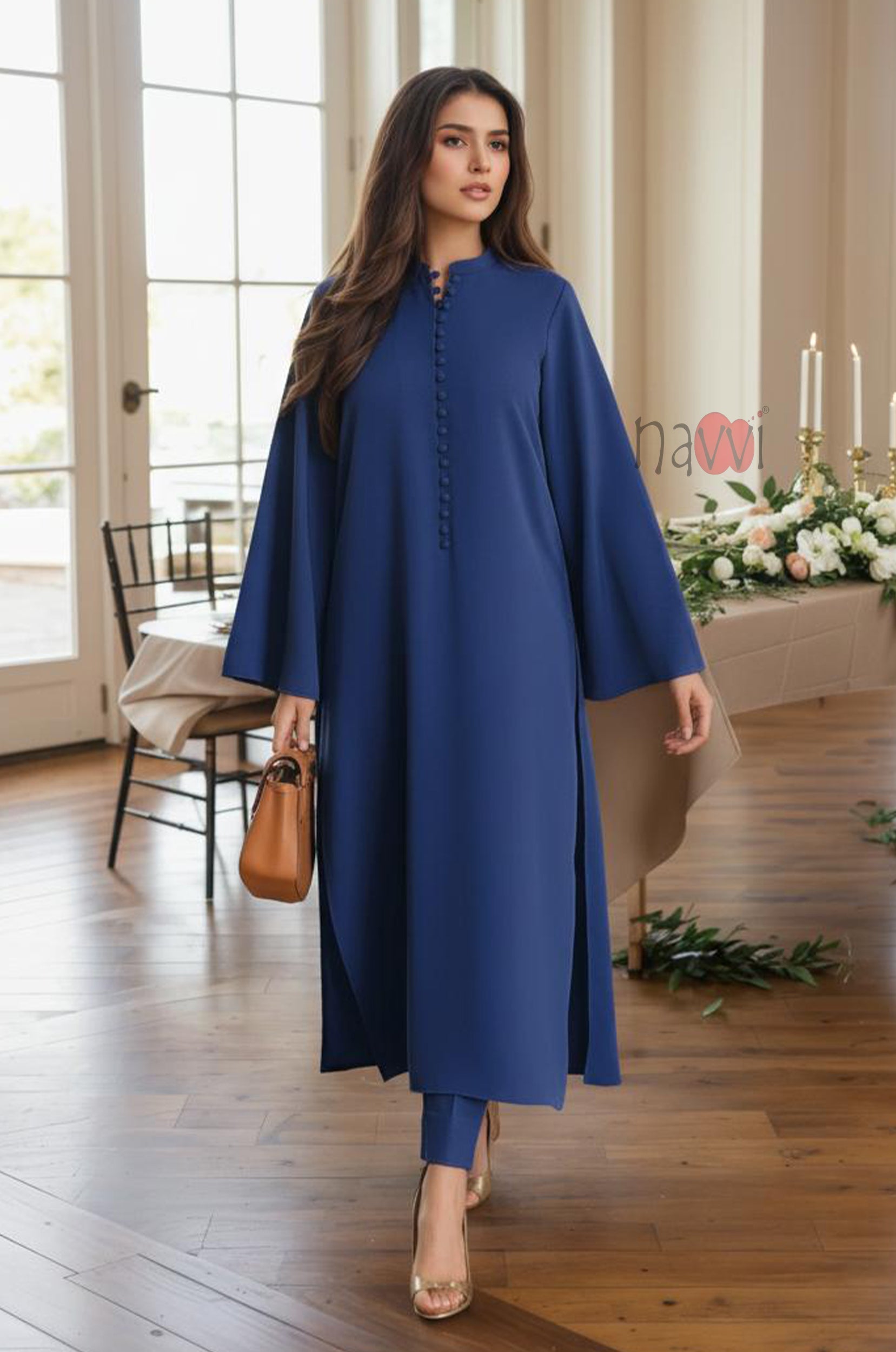Navy Blue Embroidered Kurta Set