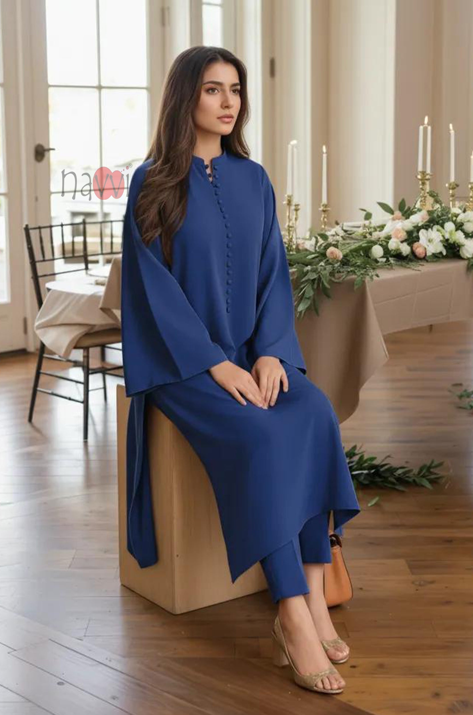 Navy Blue Embroidered Kurta Set