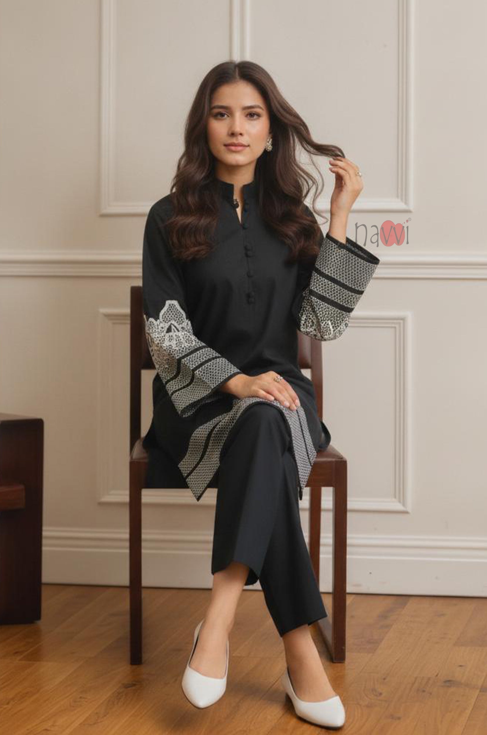 Noir Bloom Pret Embroidery Coord Set