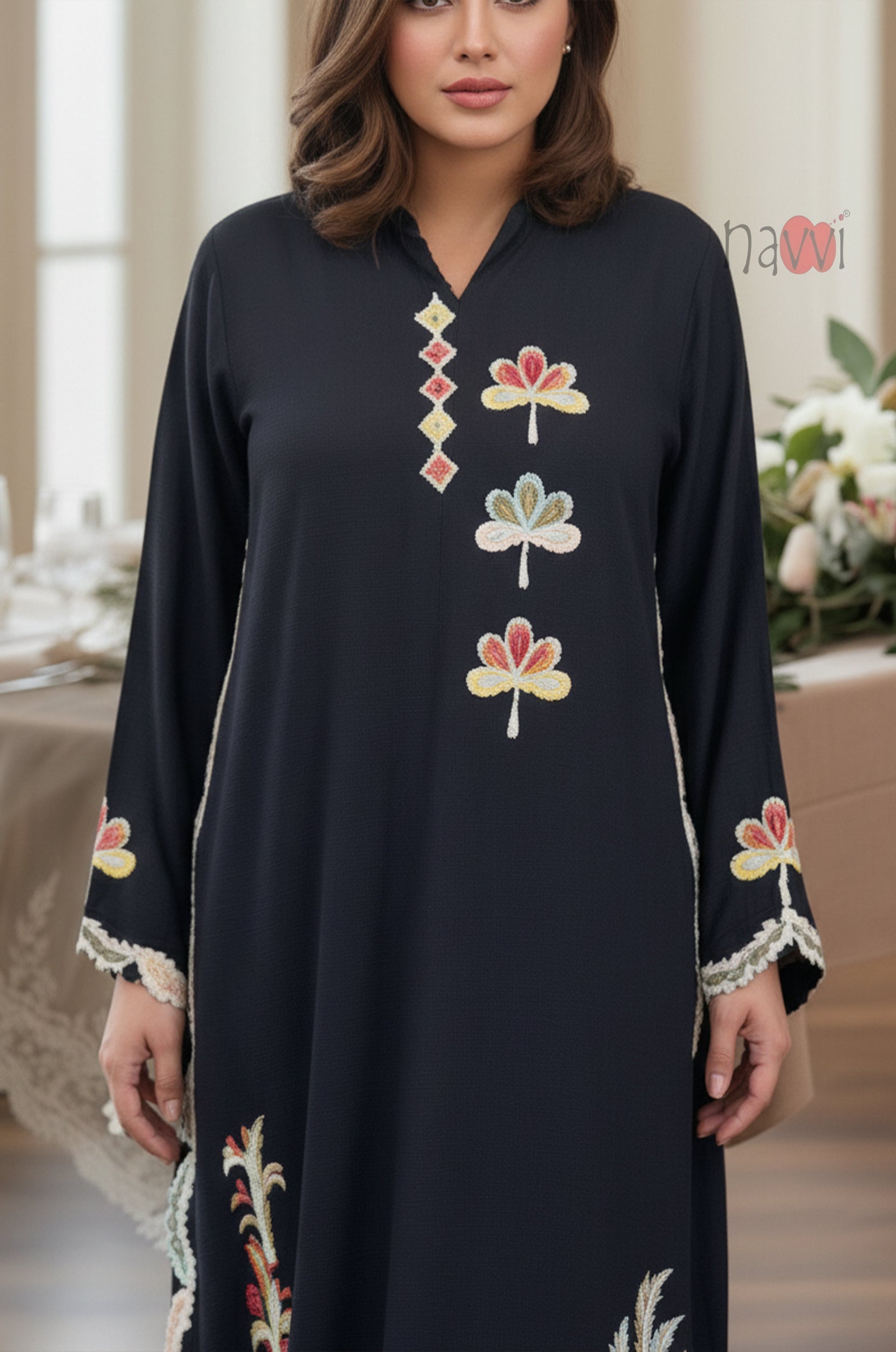 Midnight Floral Embroidered Kaftan