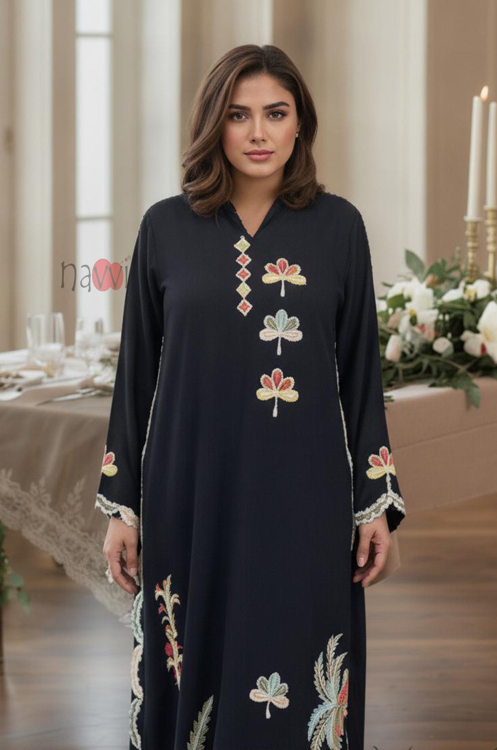 Midnight Floral Embroidered Kaftan