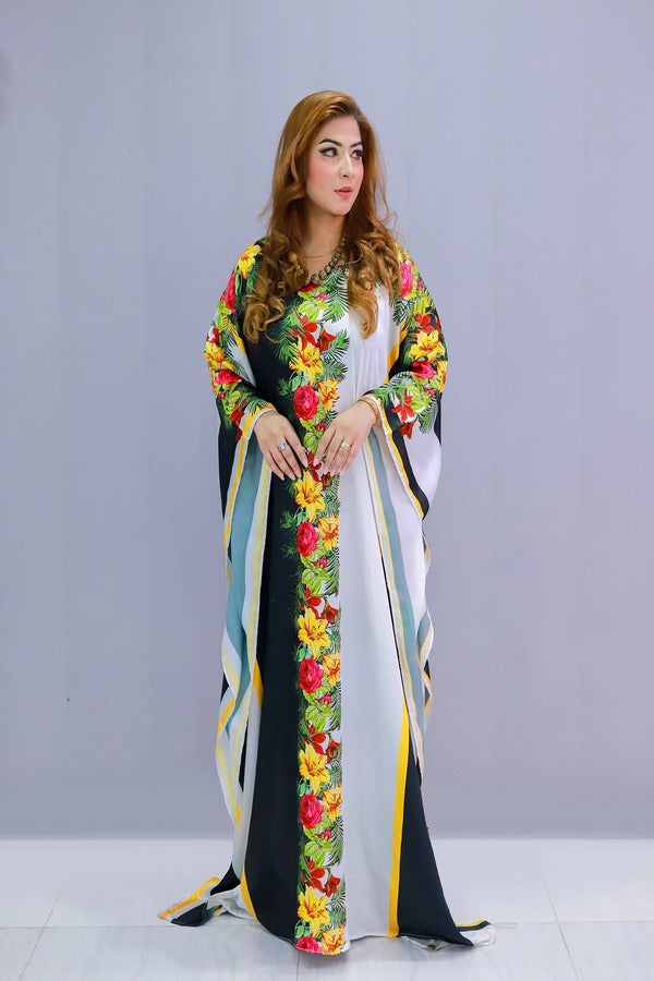 Tropical Print Kaftan Dress