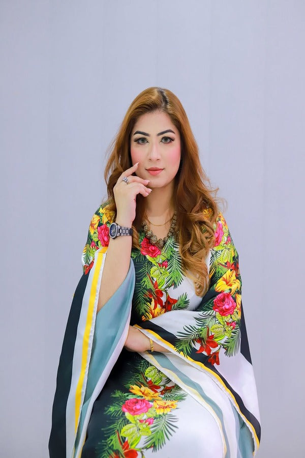 Tropical Print Kaftan Dress