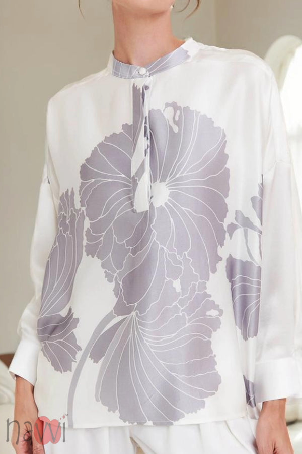 Mock Neck Floral Printed Shirt