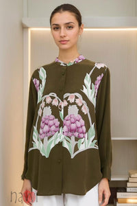 Navy Blue and Lime Green Pattern Shirt
