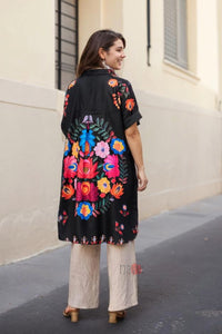 High Low Floral Printed Black Shirt