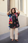 High Low Floral Printed Black Shirt