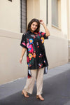 High Low Floral Printed Black Shirt