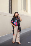 High Low Floral Printed Black Shirt