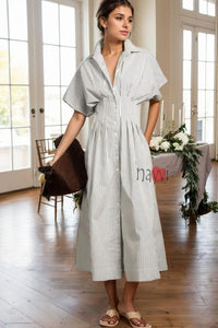 Front-Button Pleated Shirt Dress